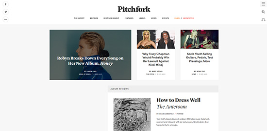 screen capture of Pitchfork website